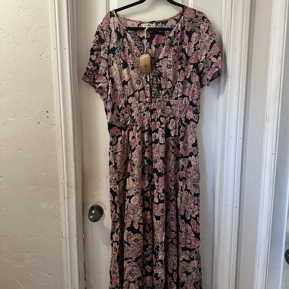 Bella Floral Pink and Black Maxi Dress